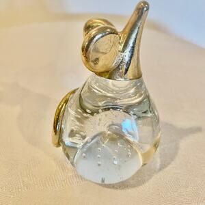 Murano style sculpture of a mouse crafted with brass details.  Controlled bubble